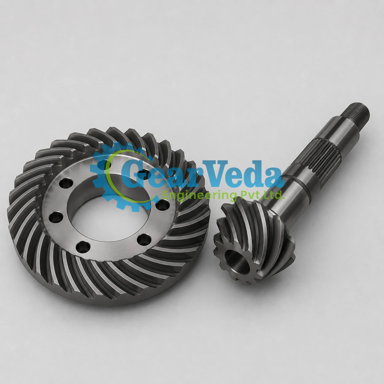Spiral bevel gear and pinion set manufactured by Gearveda Engineering Private Limited
